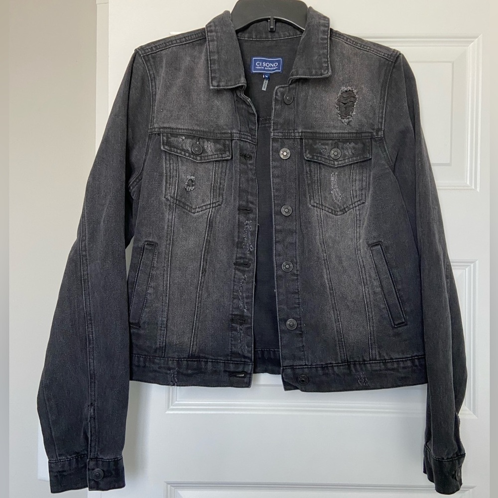 Black Distressed Denim Jacket NWT